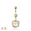 316L SURGICAL STEEL MULTI CZ DOUBLE HEART BEZEL CENTER DANGLE BELLY BUTTON NAVEL RING 
